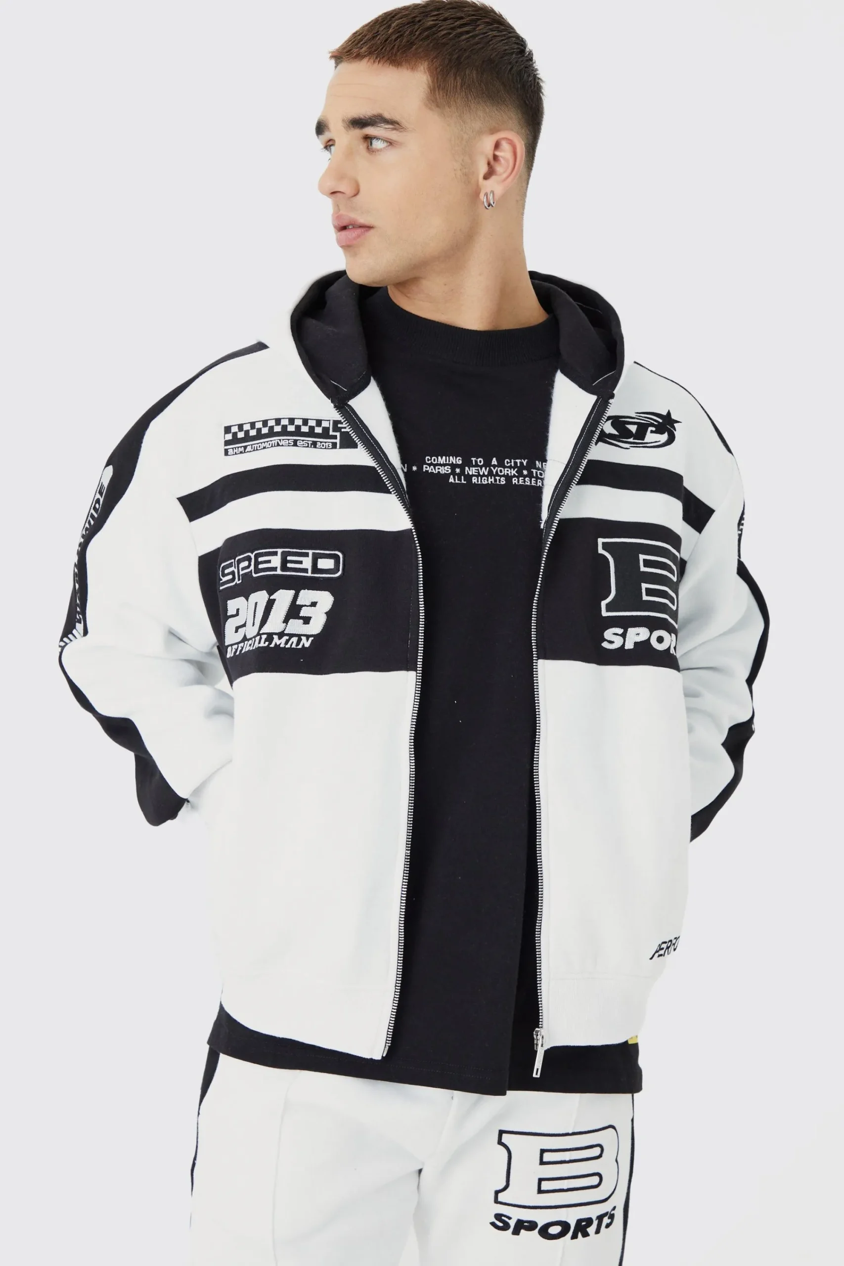 boohooMAN Boxy Zip Through Moto Panel Split Hem Tracksuit | UK| Tracksuits