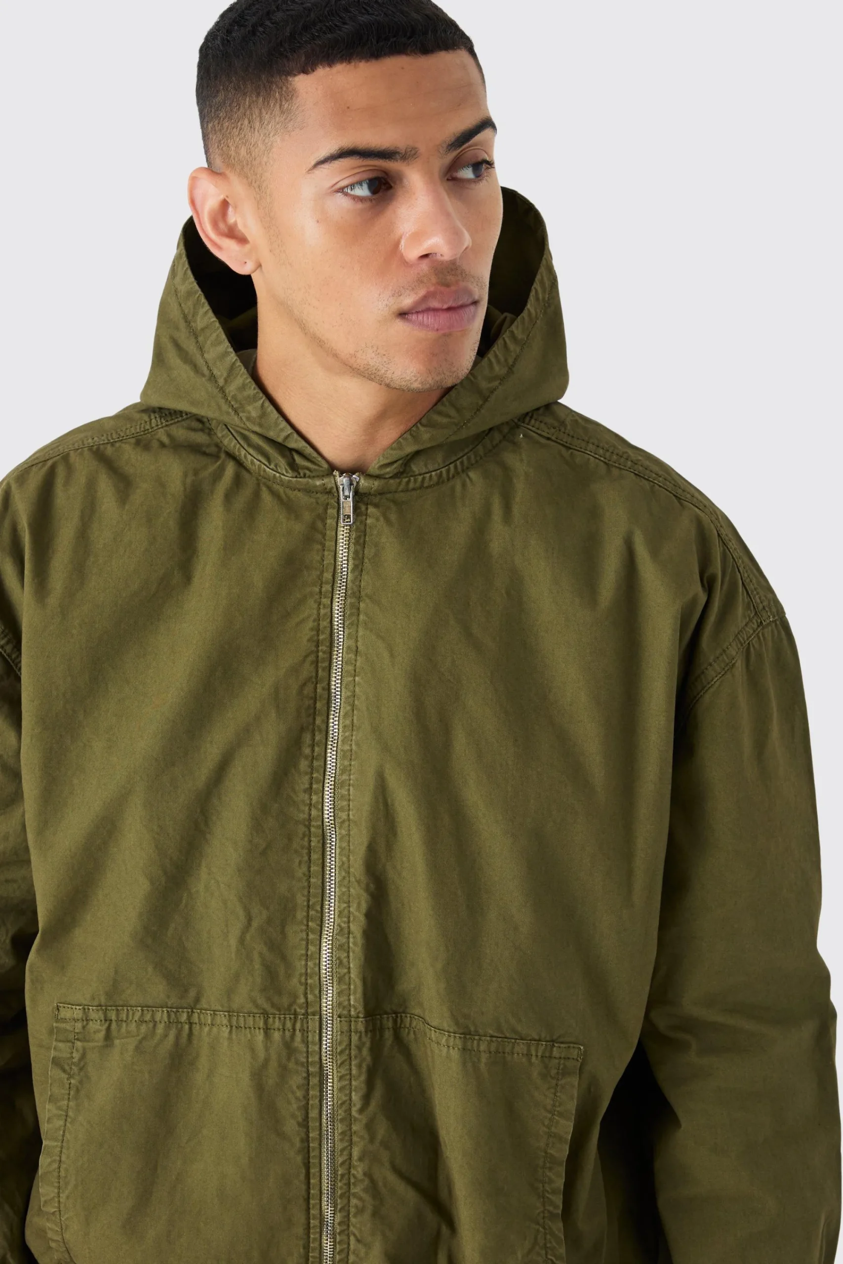boohooMAN Branded Plaque Detail Twill Hooded Overshirt | UK| Shirts