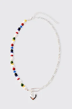 boohooMAN Broken Heart Bead And Chain Necklace In | UK| Jewellery & Watches