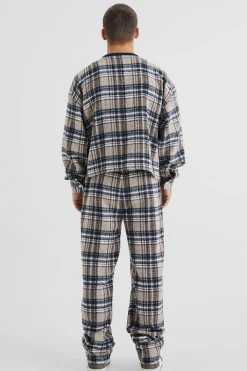 boohooMAN Brushed Check Boxy Bomber Jacket & Straight Leg Trouser | UK| Trousers