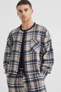 boohooMAN Brushed Check Boxy Bomber Jacket & Straight Leg Trouser | UK| Trousers