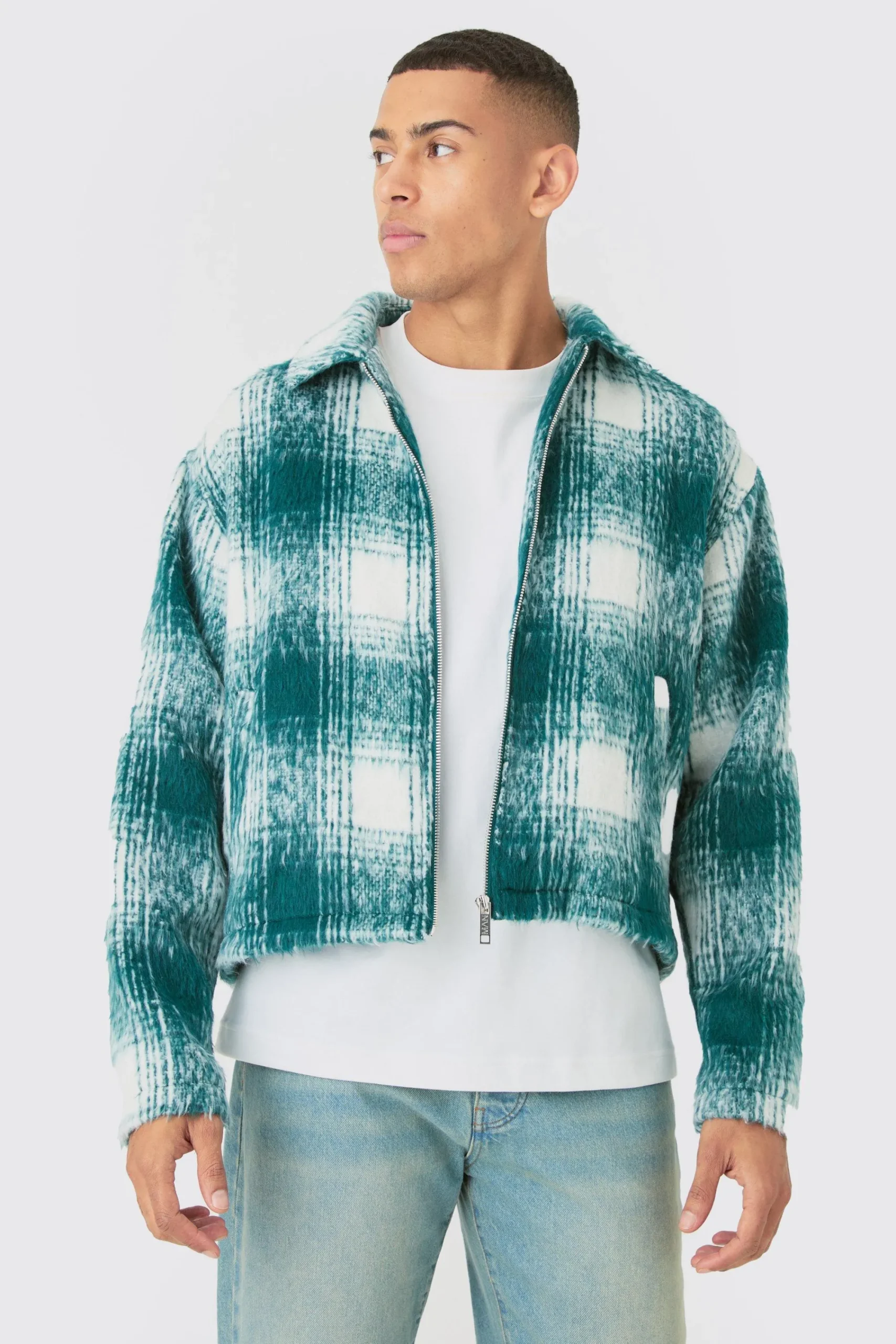 boohooMAN Brushed Check Collared Harrington Jacket In | UK| Coats & Jackets