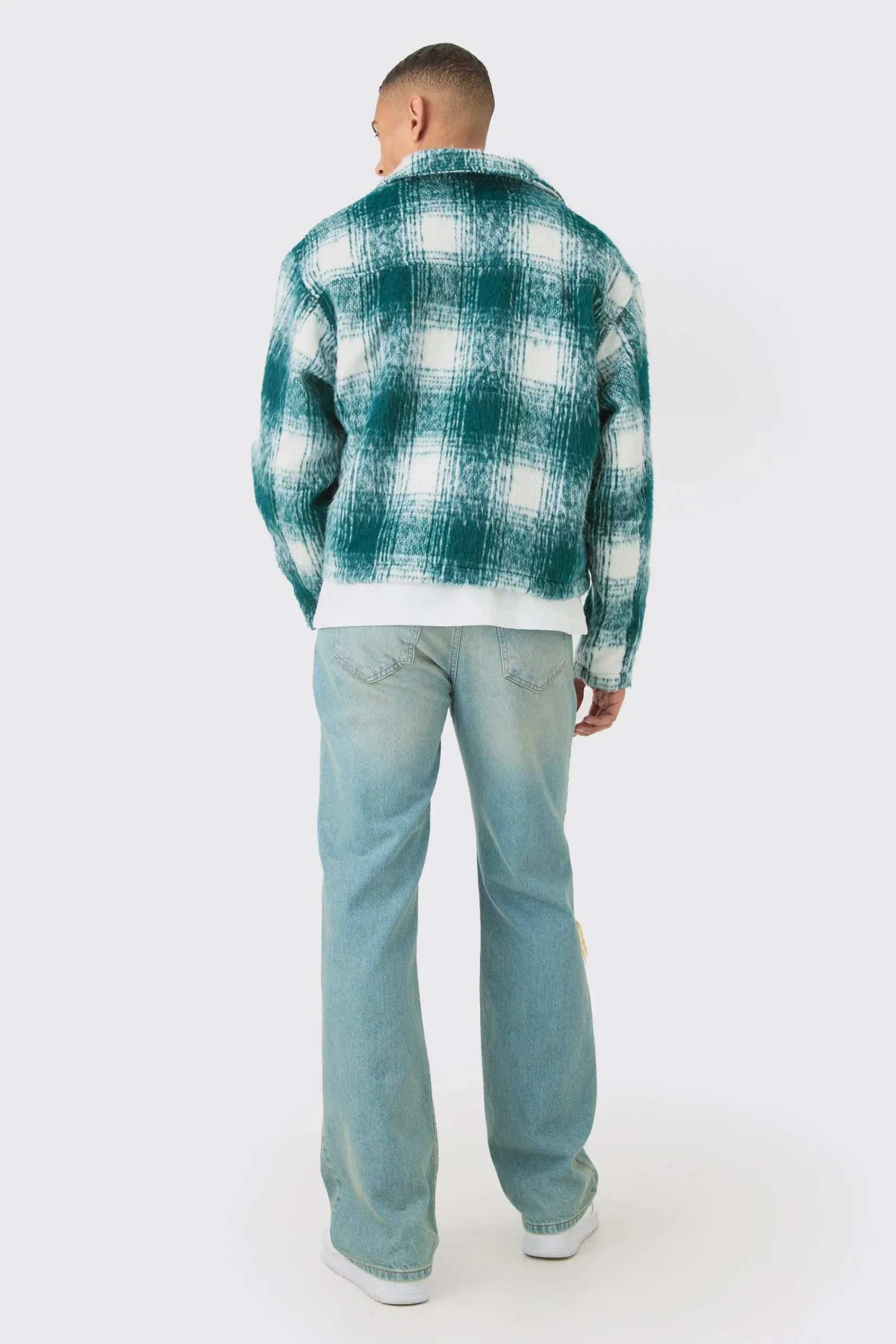 boohooMAN Brushed Check Collared Harrington Jacket In | UK| Coats & Jackets