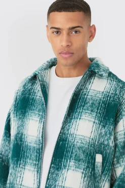 boohooMAN Brushed Check Collared Harrington Jacket In | UK| Coats & Jackets