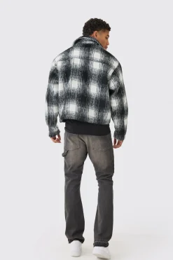 boohooMAN Brushed Check Collared Harrington Jacket In | UK| Coats & Jackets