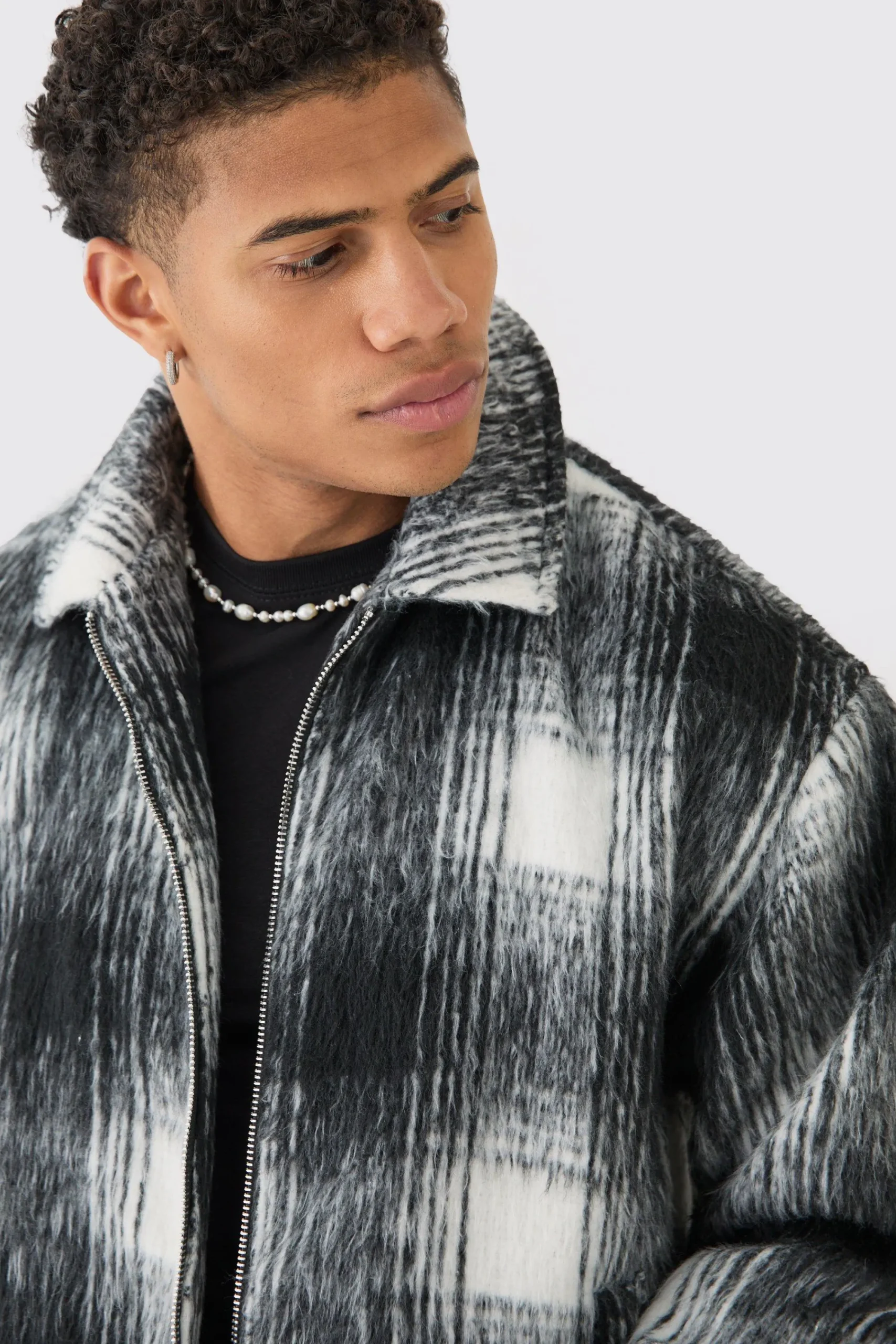 boohooMAN Brushed Check Collared Harrington Jacket In | UK| Coats & Jackets