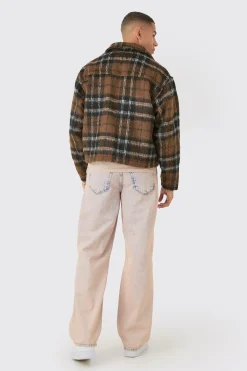 boohooMAN Brushed Check Collared Harrington Jacket In | UK| Coats & Jackets