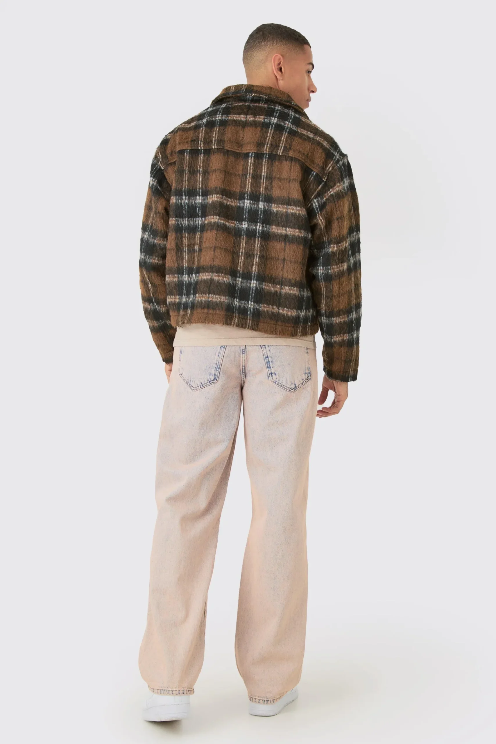 boohooMAN Brushed Check Collared Harrington Jacket In | UK| Coats & Jackets