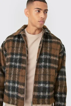 boohooMAN Brushed Check Collared Harrington Jacket In | UK| Coats & Jackets