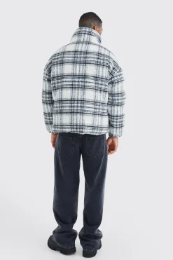 boohooMAN Brushed Check Funnel Neck Puffer | UK| Coats & Jackets