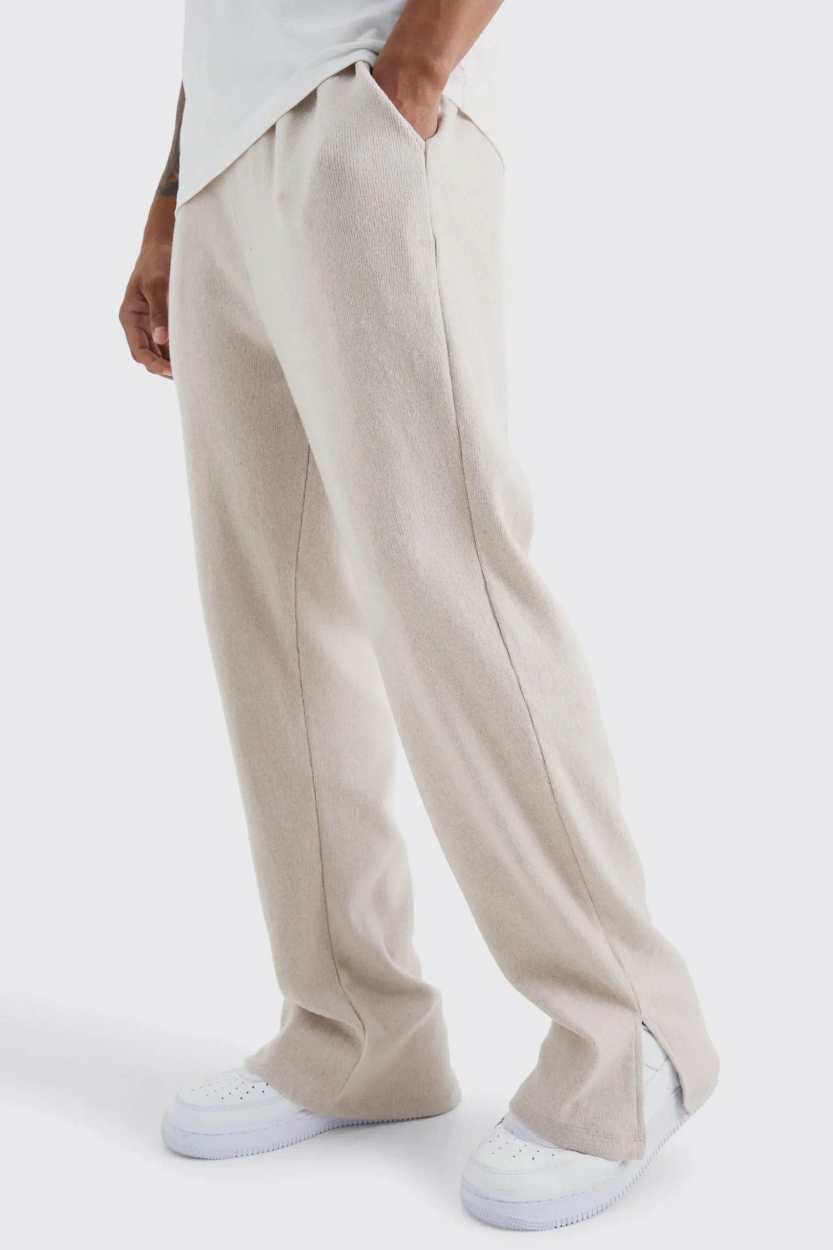 boohooMAN Brushed Rib Ottoman Relaxed Split Hem Jogger | UK| Trousers|Joggers
