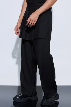 boohooMAN Buckle Kilt Overlay Wide Leg Trousers | UK| Suits & Tailoring