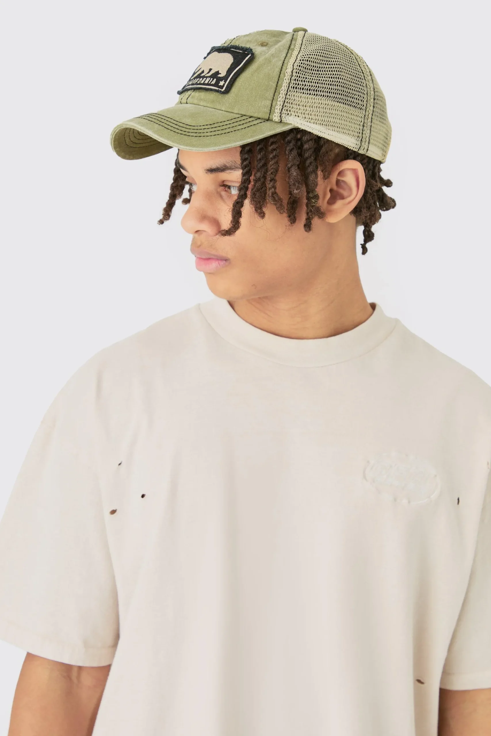 boohooMAN California Trucker Cap In Khaki | UK| Hats & Caps