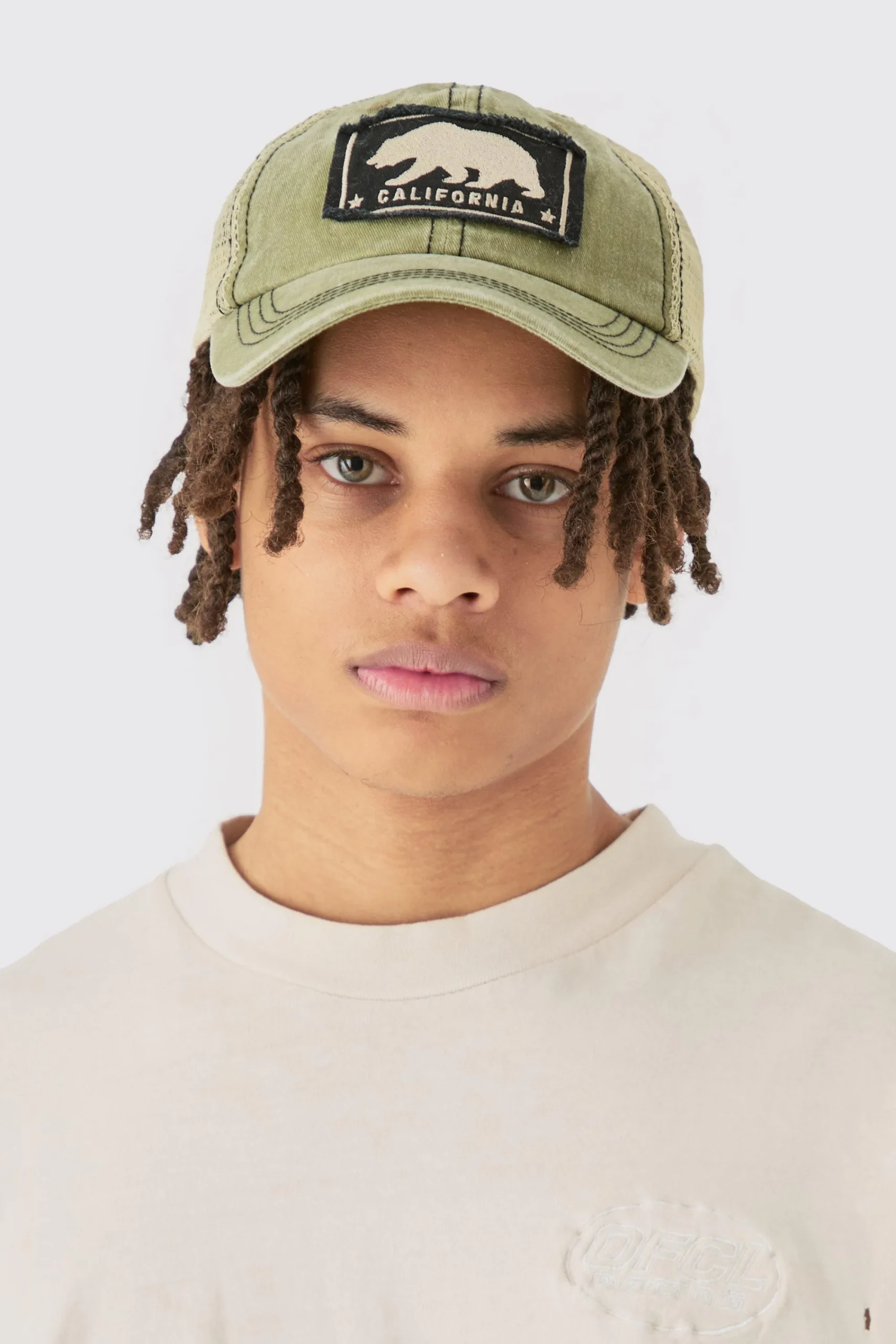 boohooMAN California Trucker Cap In Khaki | UK| Hats & Caps