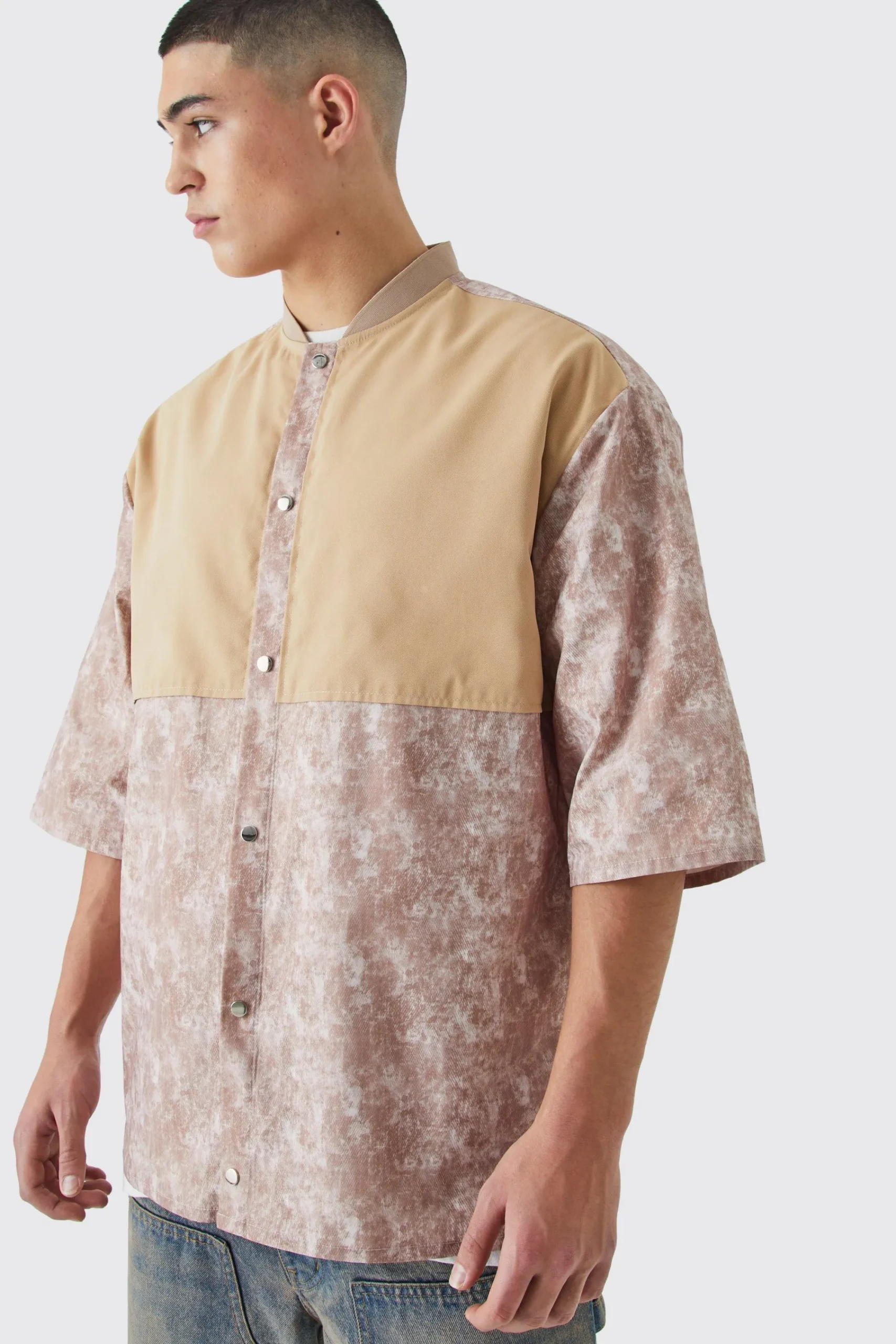 boohooMAN Camo Dropped Shoulder Ribbed Neck Shirt | UK| Shirts