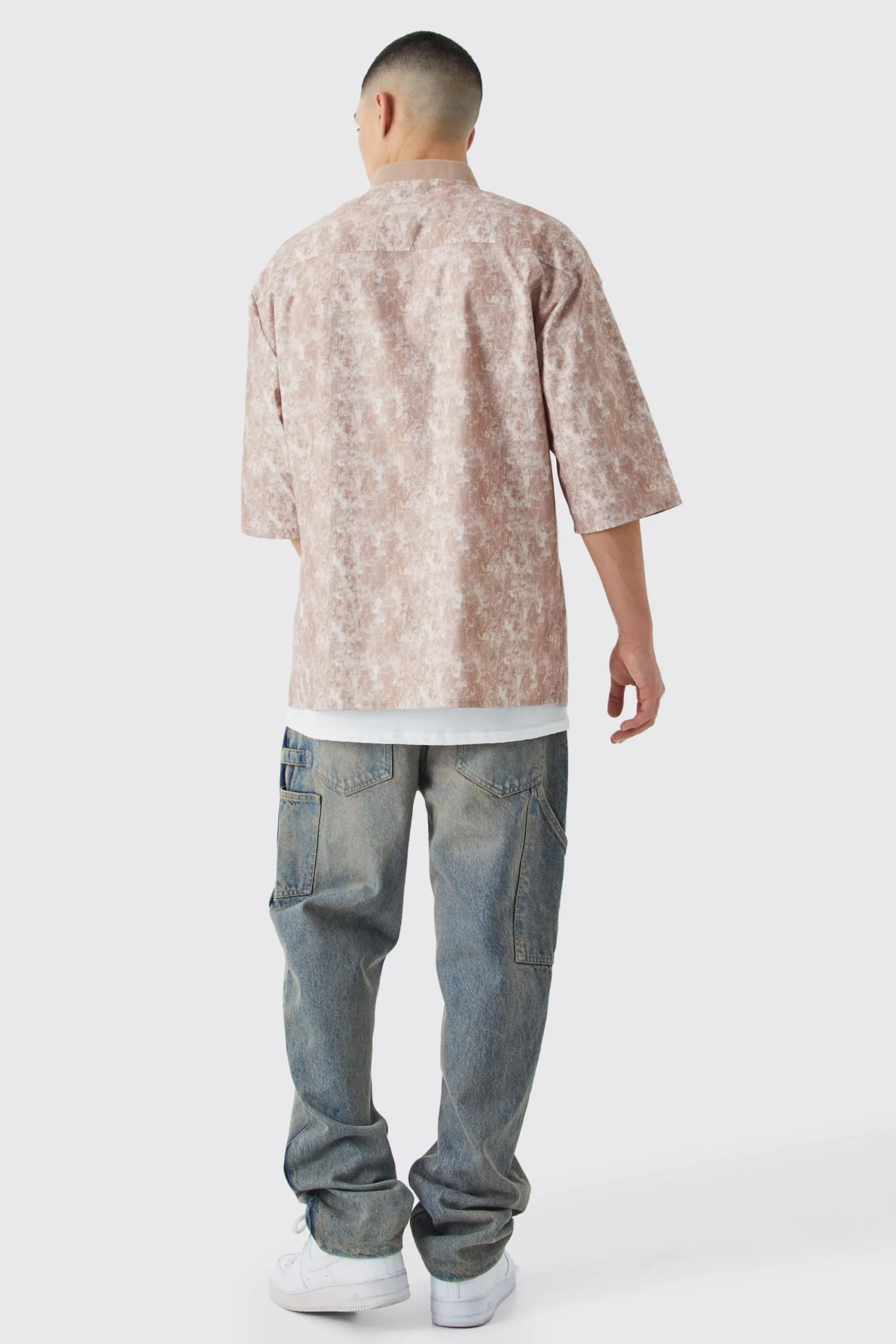 boohooMAN Camo Dropped Shoulder Ribbed Neck Shirt | UK| Shirts