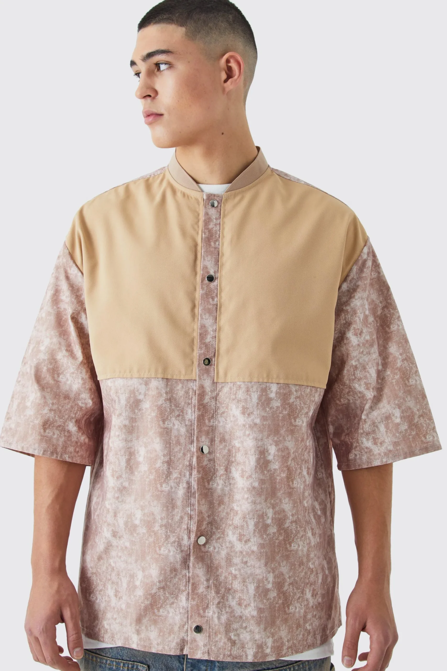 boohooMAN Camo Dropped Shoulder Ribbed Neck Shirt | UK| Shirts