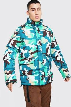 boohooMAN Camo Funnel Neck Puffer | UK| Coats & Jackets