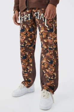 boohooMAN Camo Gusset Detail Official Applique Flared Trousers | UK| Trousers