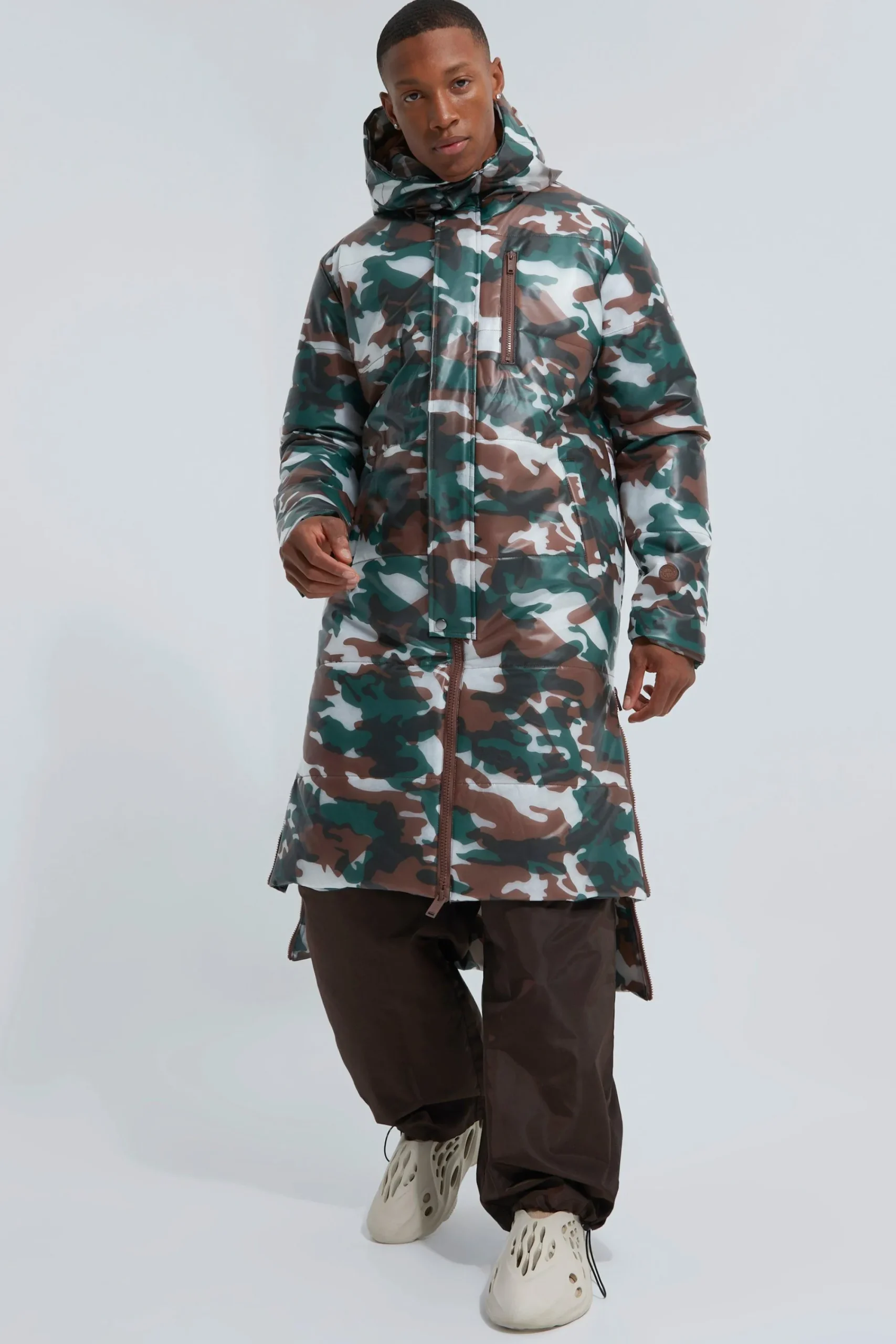 boohooMAN Camo Transparent Longline Puffer | UK| Coats & Jackets