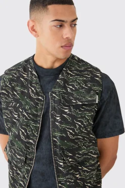 boohooMAN Camo Twill Utility Vest In | UK| Coats & Jackets