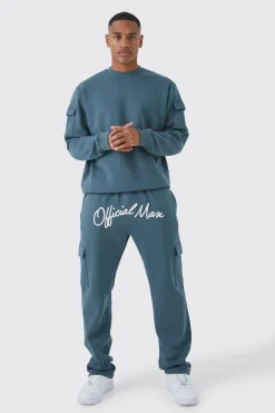 boohooMAN Cargo Pocket Crotch Sweatshirt & Jogger Set | UK| Tracksuits