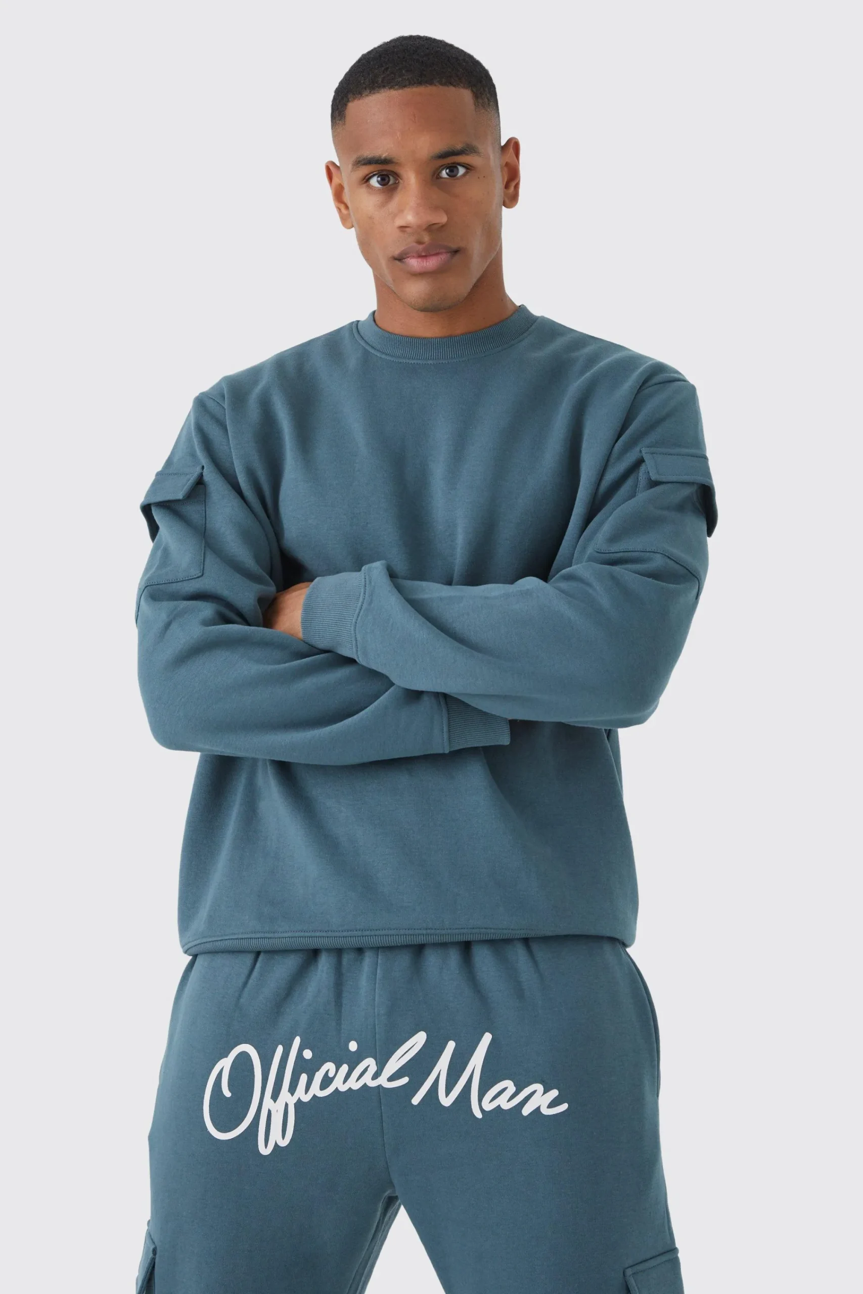 boohooMAN Cargo Pocket Crotch Sweatshirt & Jogger Set | UK| Tracksuits