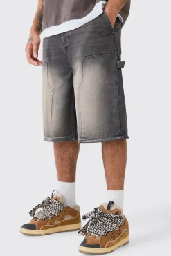 boohooMAN Carpenter Detail Denim Jorts In Antique | UK| Shorts
