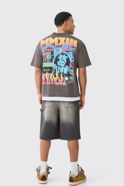 boohooMAN Carpenter Detail Denim Jorts In Antique | UK| Shorts