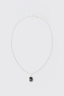 boohooMAN Chain Necklace With Black Marble Pendant | UK| Jewellery & Watches