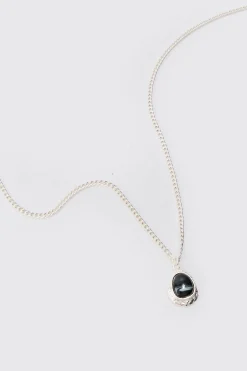 boohooMAN Chain Necklace With Black Marble Pendant | UK| Jewellery & Watches