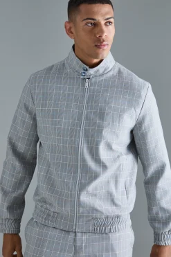 boohooMAN Check High Neck Zip Up Smart Bomber Jacket | UK| Suits & Tailoring