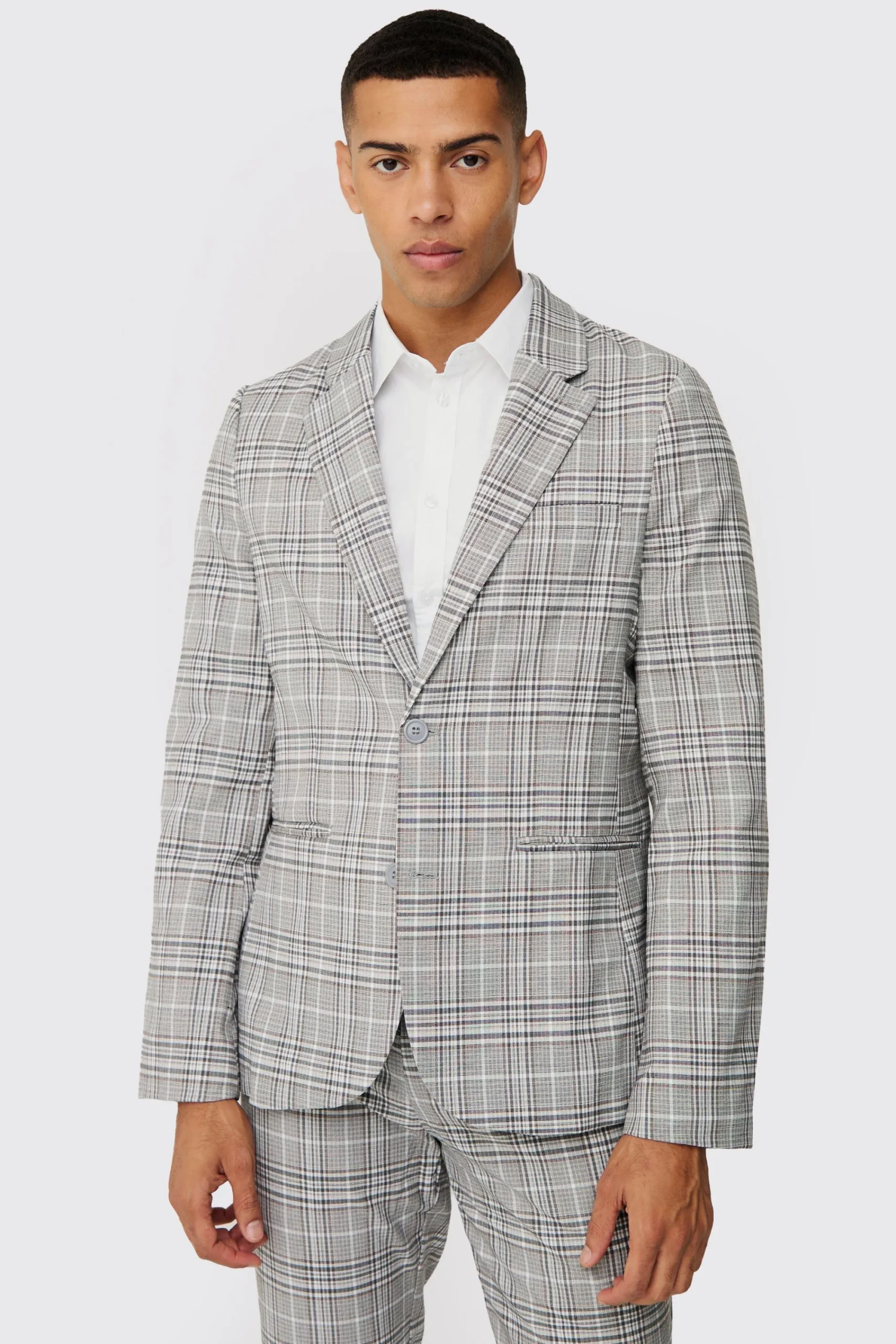 boohooMAN Check Weave Slim Fit Suit Jacket | UK| Suits & Tailoring