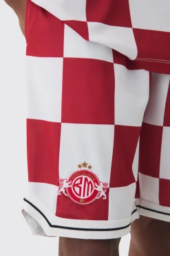 boohooMAN Checkerboard Embroide Pique Long Length Basketball Shorts | UK| Shorts