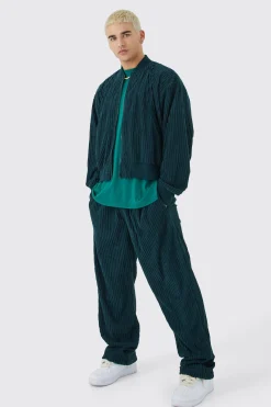 boohooMAN Chenille Rib Boxy Bomber Jacket & Relaxed Waist Trouser Set | UK| Trousers