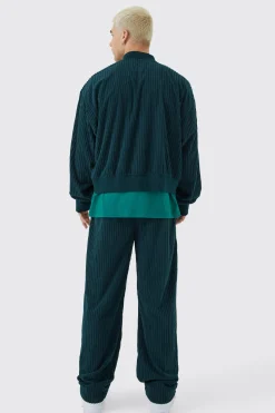 boohooMAN Chenille Rib Boxy Bomber Jacket & Relaxed Waist Trouser Set | UK| Trousers