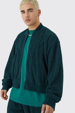 boohooMAN Chenille Rib Boxy Bomber Jacket & Relaxed Waist Trouser Set | UK| Trousers