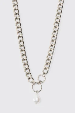 boohooMAN Chunky Chain Pearl Pendant Necklace | UK| Jewellery & Watches