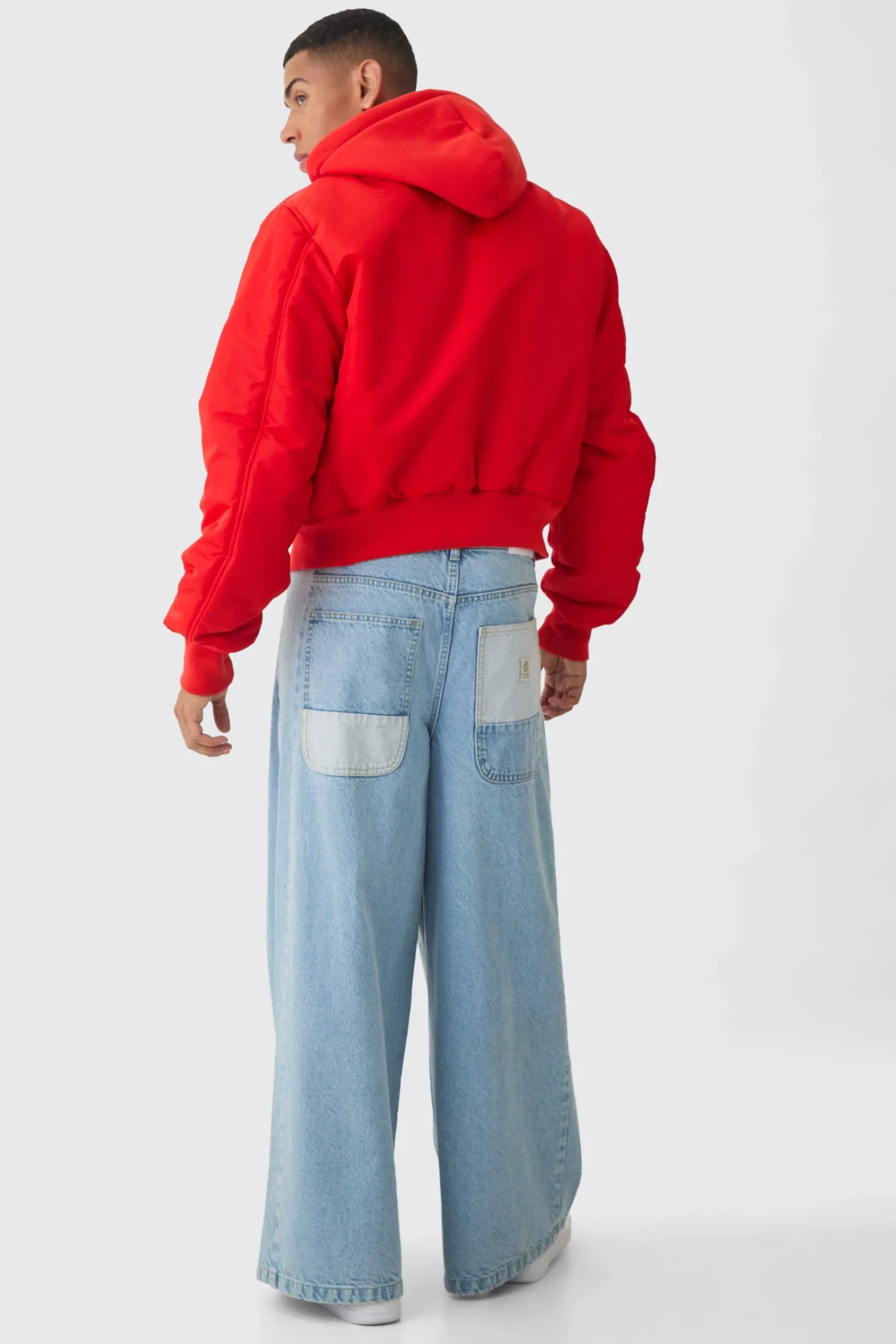 boohooMAN Colla Nylon Boxy Bomber With Jersey Hood In | UK| Coats & Jackets