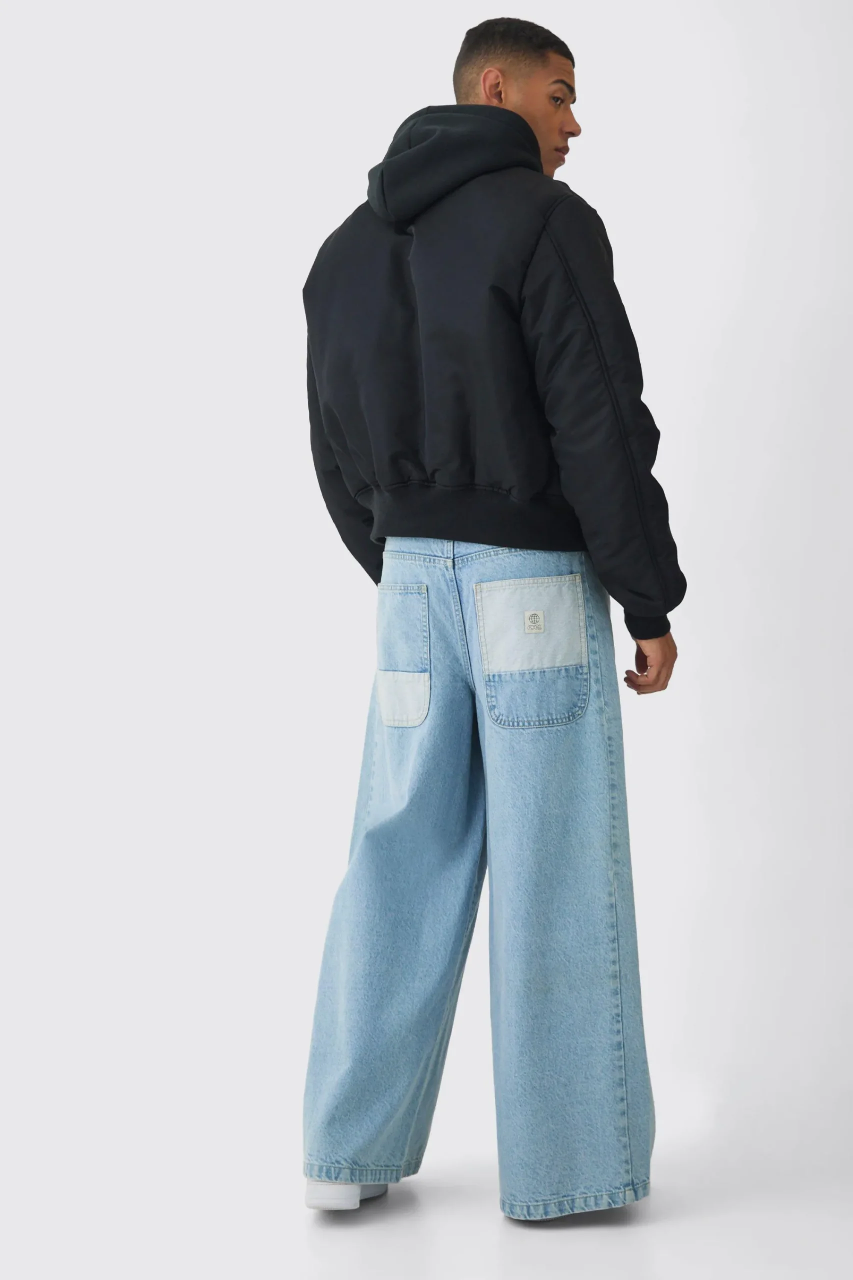 boohooMAN Collared Nylon Boxy Bomber With Jersey Hood In | UK| Coats & Jackets