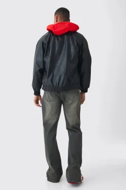 boohooMAN Collared Pu Bomber Jacket With Detachable Hood In | UK| Coats & Jackets