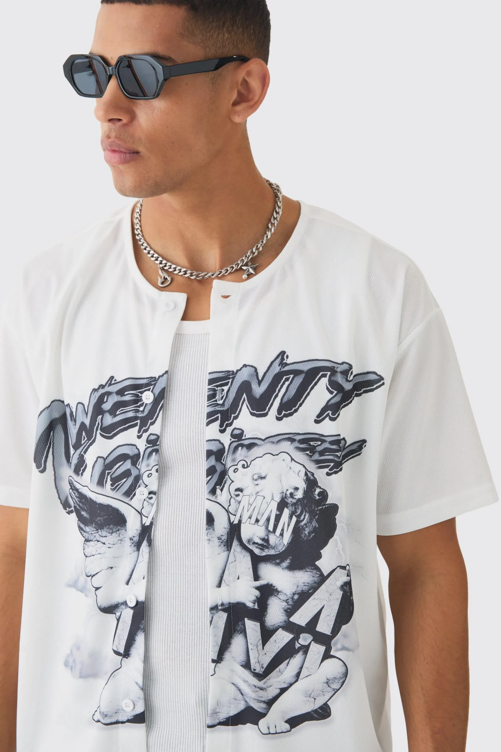 boohooMAN Collarless Mesh Twenty Shirt | UK| Shirts