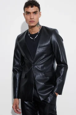 boohooMAN Collarless Pu Slim Fit Suit Jacket | UK| Suits & Tailoring