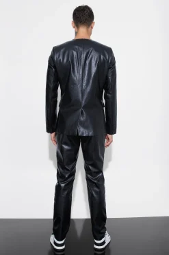boohooMAN Collarless Pu Slim Fit Suit Jacket | UK| Suits & Tailoring