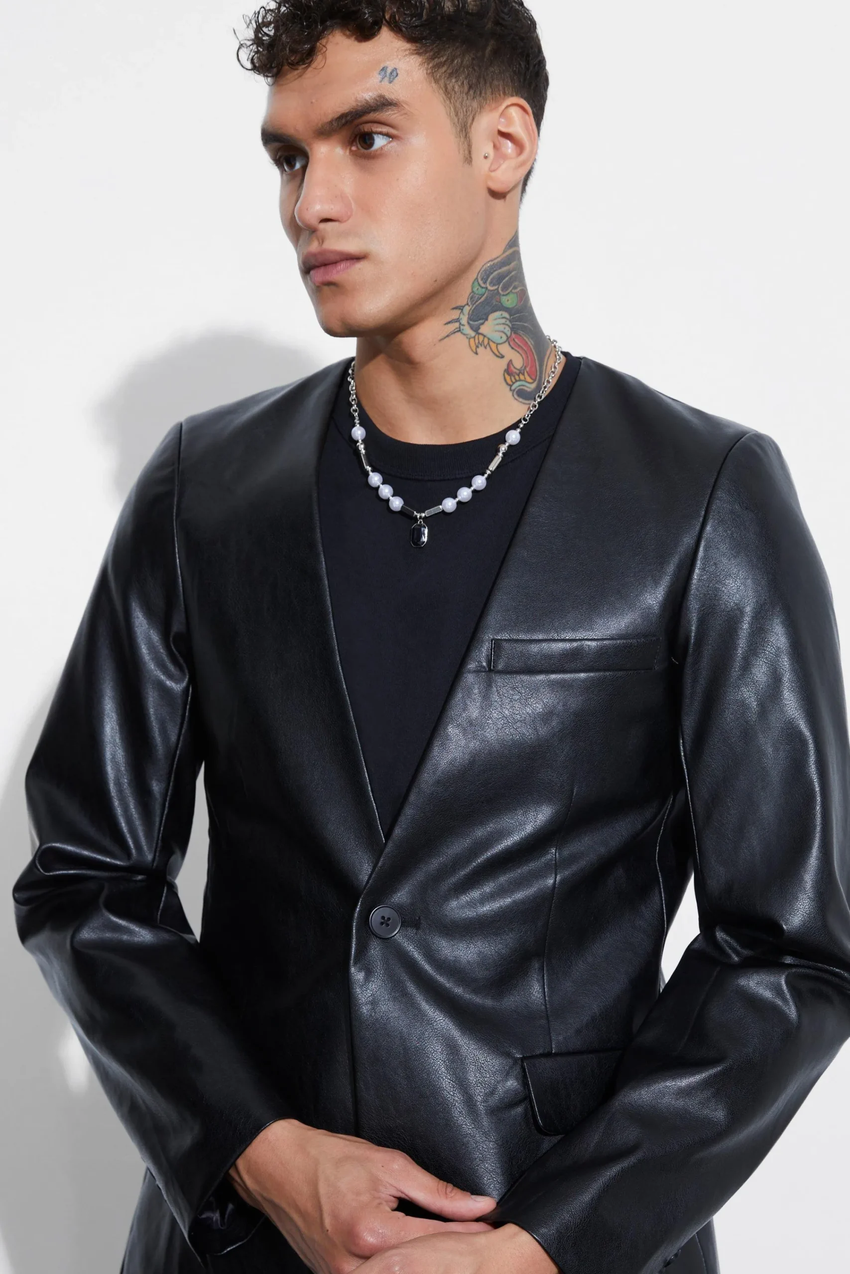 boohooMAN Collarless Pu Slim Fit Suit Jacket | UK| Suits & Tailoring