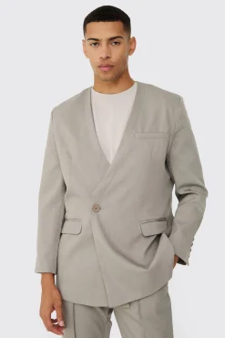 boohooMAN Collarless Straight Blazer | UK| Suits & Tailoring