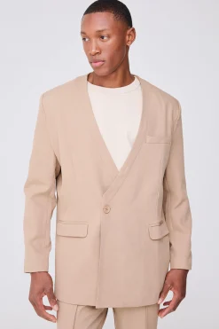 boohooMAN Collarless Straight Blazer | UK| Suits & Tailoring