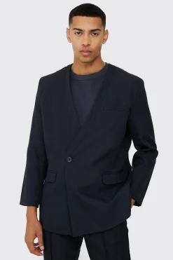 boohooMAN Collarless Straight Blazer | UK| Suits & Tailoring