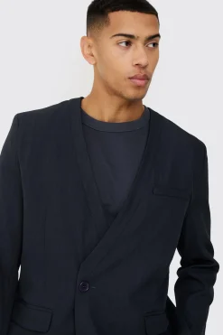 boohooMAN Collarless Straight Blazer | UK| Suits & Tailoring
