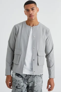 boohooMAN Collarless Technical Stretch Bomber | UK| Coats & Jackets